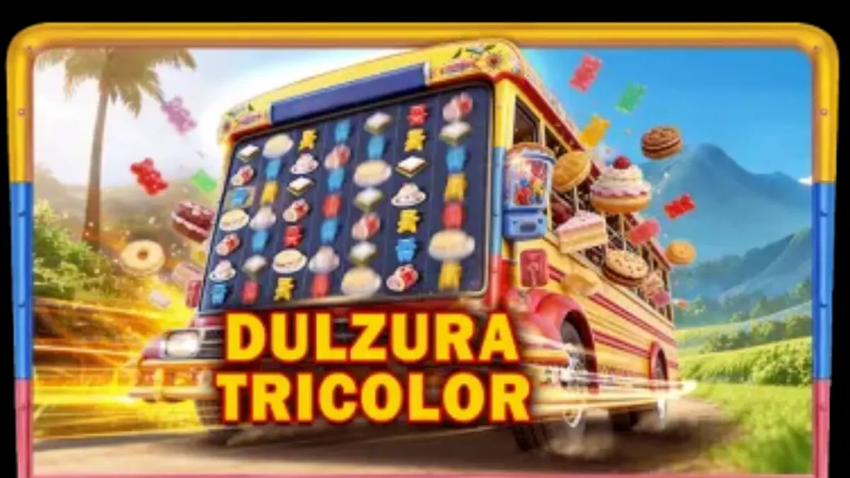 ภาพกราฟิกสล็อต Dulzura Tricolor ที่แสดงธีมขนมหวานและบรรยากาศโคลอมเบีย