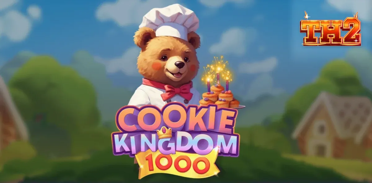 ภาพบรรยากาศโลกขนมหวานและหมีนักอบขนมในเกม Cookie Kingdom 1000